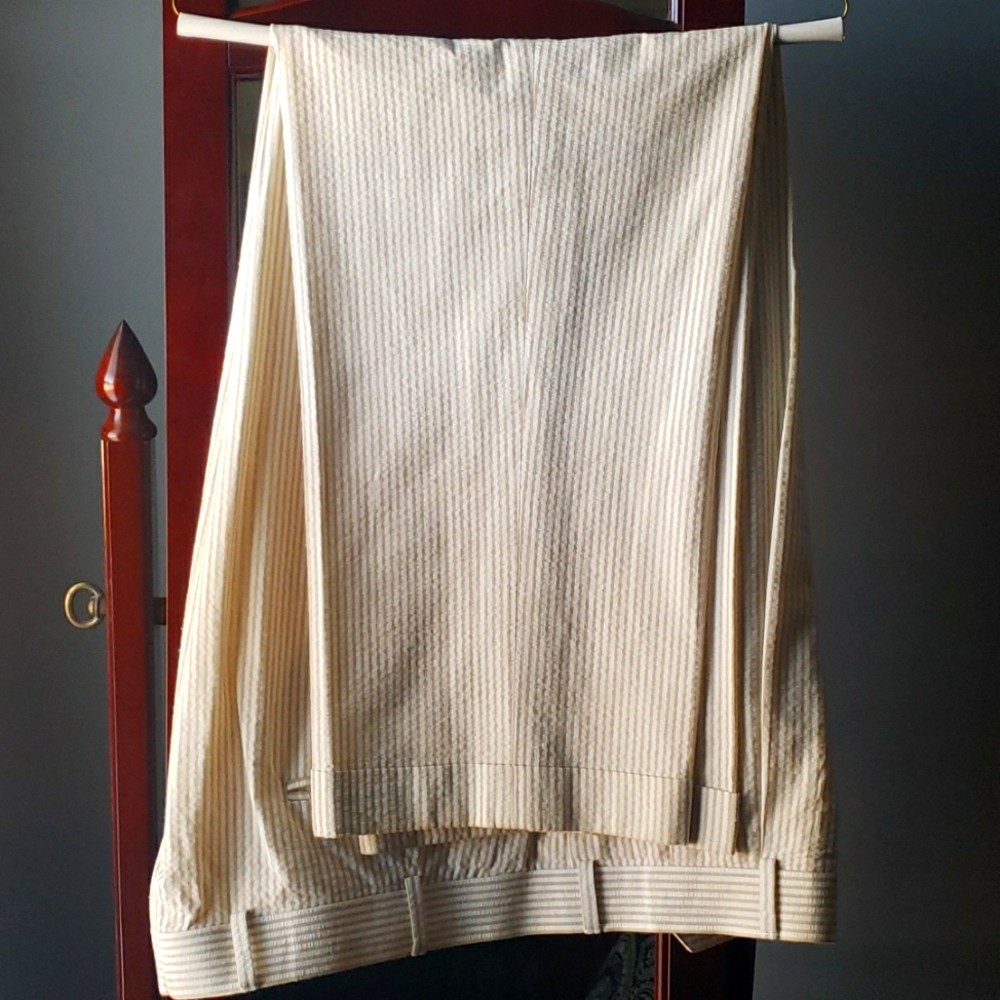 Haspel Mens Seersucker pants, tan\cream - Picture 2 of 9